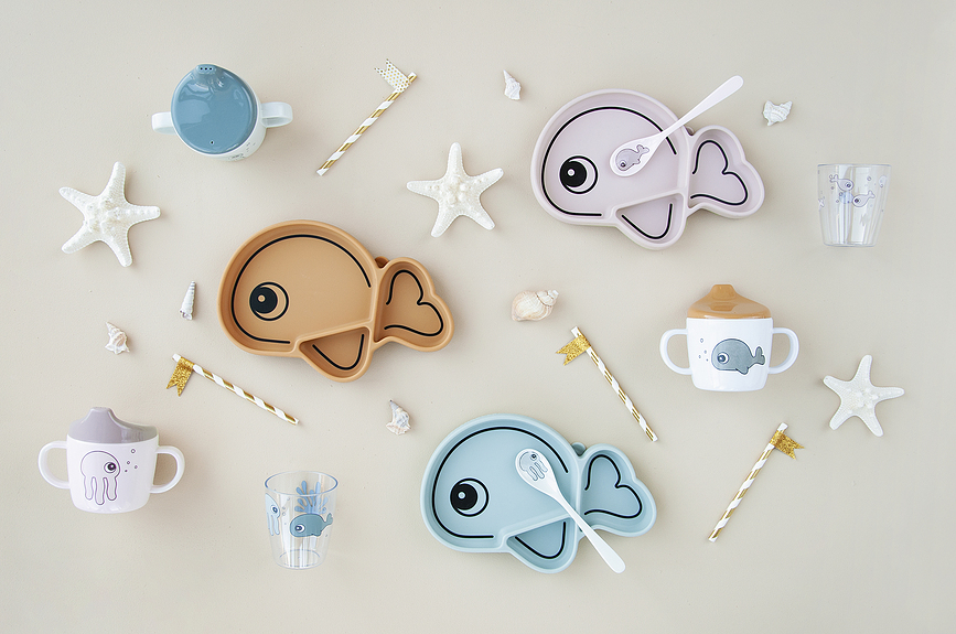 Sea Wally Πιάτο με βεντούζα, σχέδιο φάλαινας, μπλε, σιλικόνης