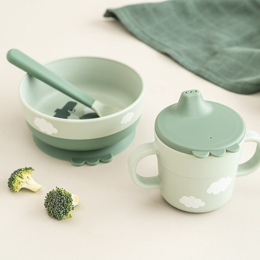 Set de Comida Infantil Foodie Happy Clouds, verde, 3 piezas