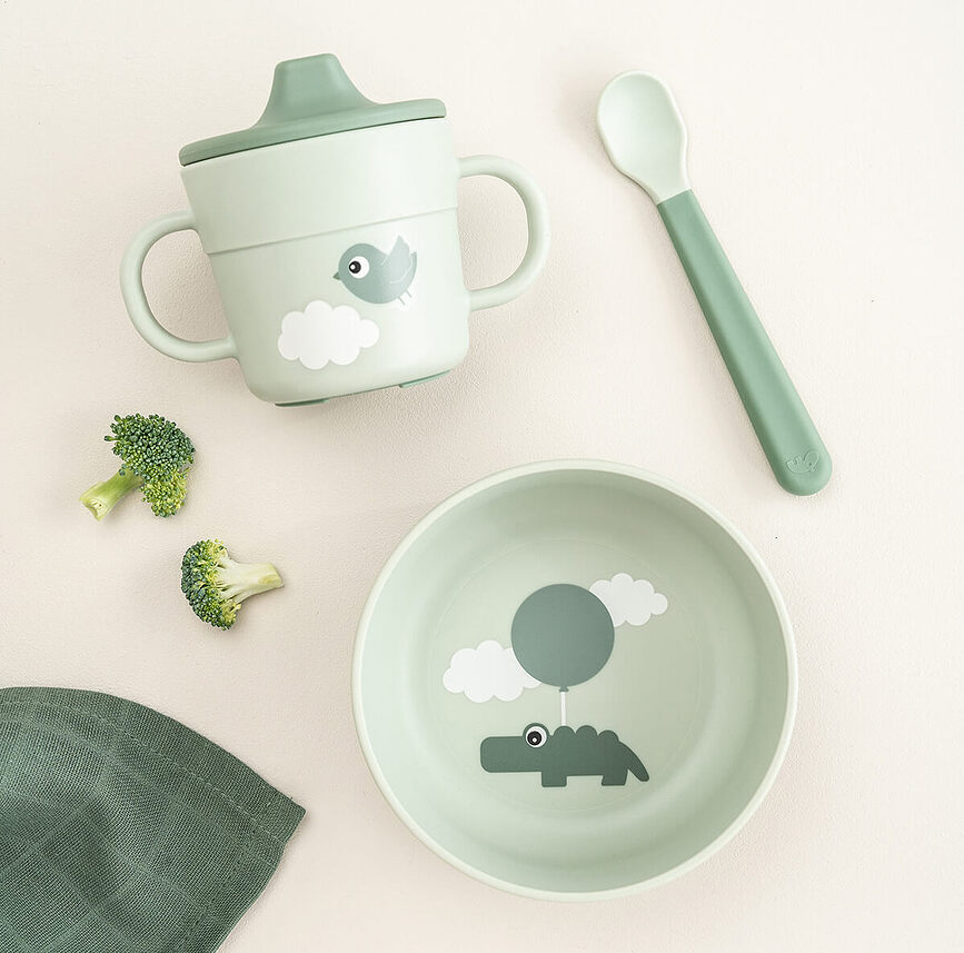 Set de Comida Infantil Foodie Happy Clouds, verde, 3 piezas