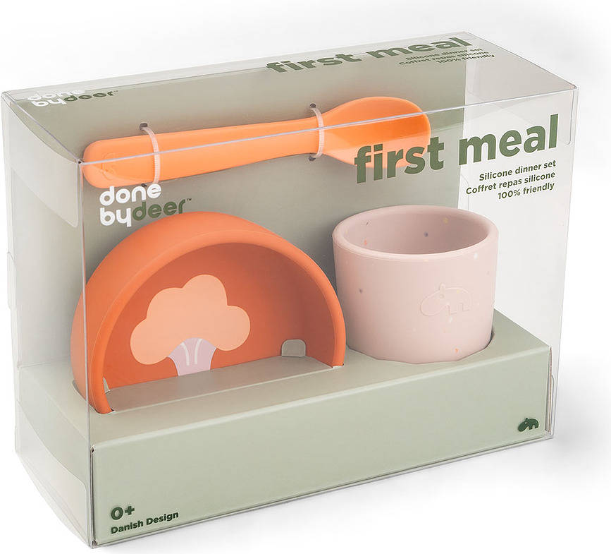 Set de Vajilla infantil Done by Deer, naranja, Set de 3 piezas