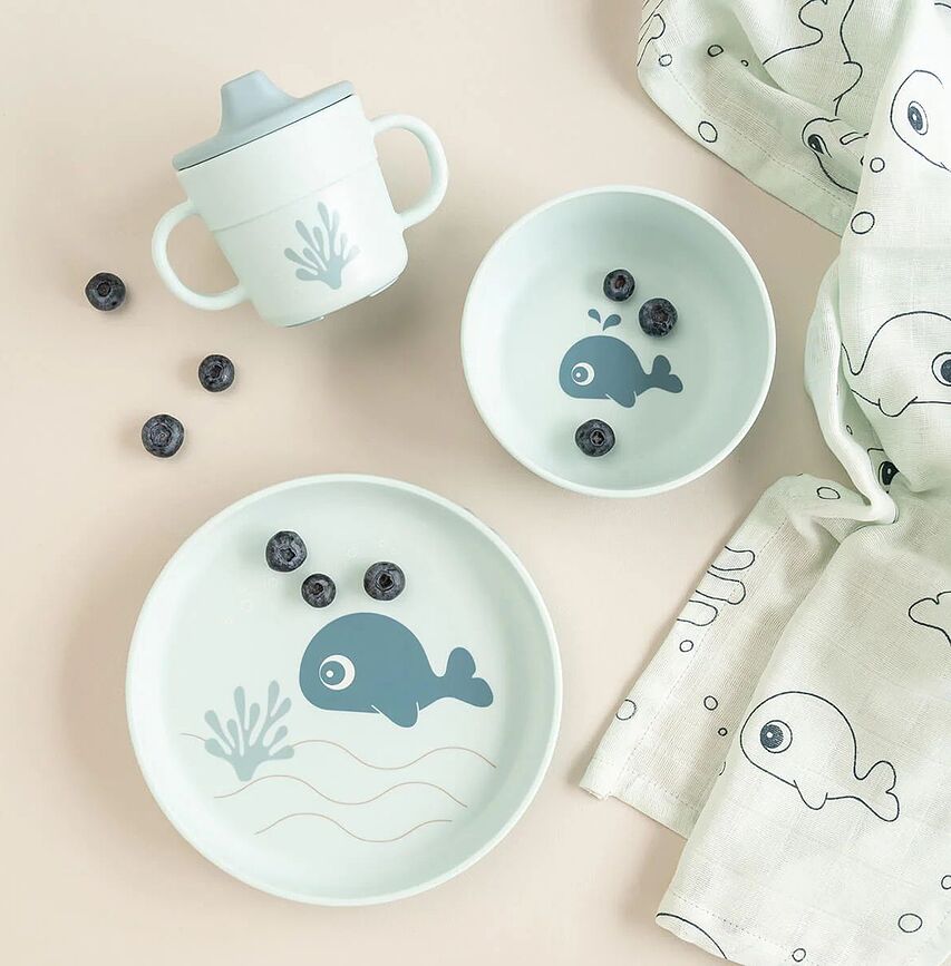 Vajilla infantil Foodie Wally, azul, Set de 3 piezas