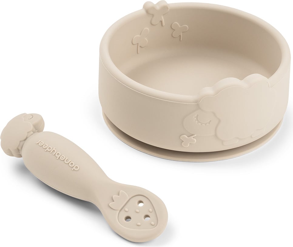 Sheepy Schale 170 ml mit Saugnapf und Löffel, sandfarben, 2-teilig