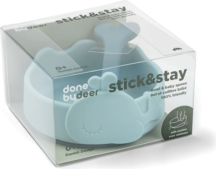 Stick & Stay Bol pour Enfant à ventouse, en silicone, rose, avec cuillère, Set 2 pièces