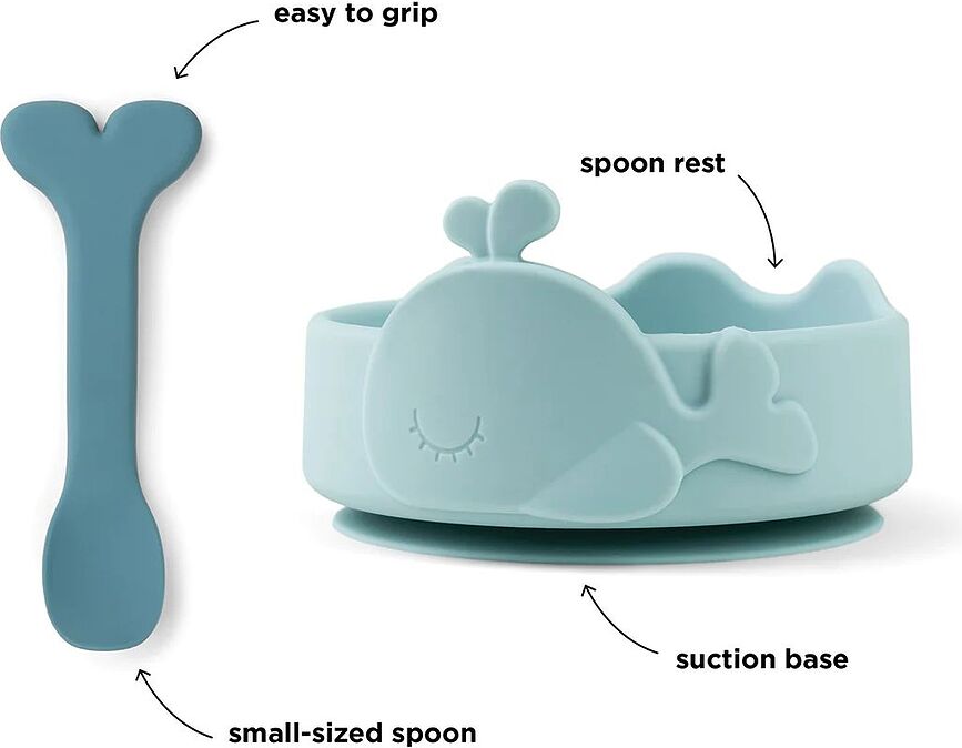 Stick & Stay Bol pour Enfant à ventouse, en silicone, rose, avec cuillère, Set 2 pièces