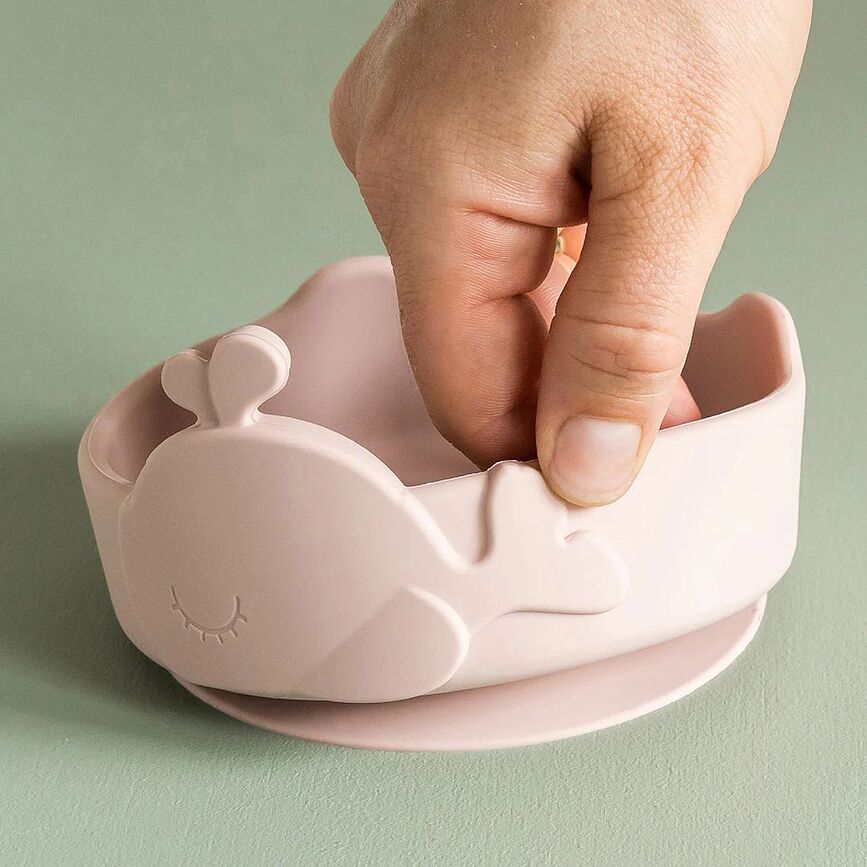 Stick & Stay Bol pour Enfant à ventouse, en silicone, rose, avec cuillère, Set 2 pièces