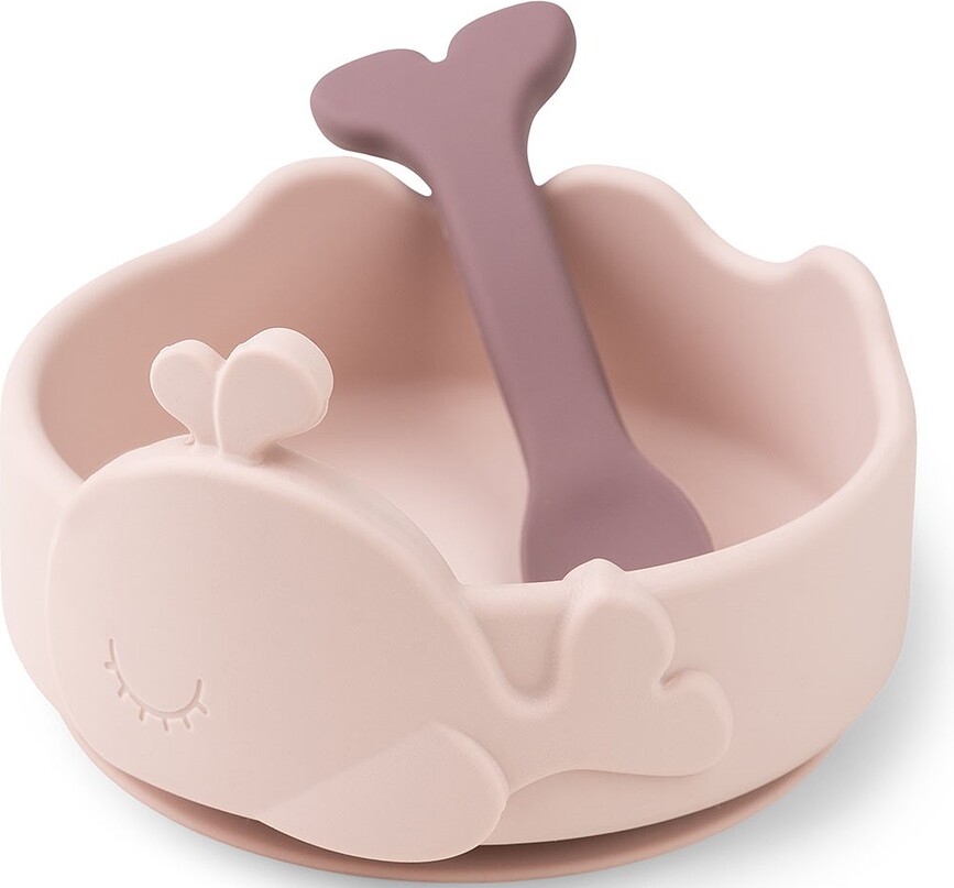 Stick & Stay Bol pour Bébé, en silicone, avec cuillère, Set 2 pièces