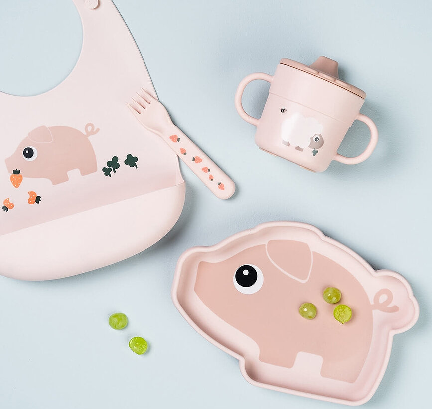 Stick&Stay Pigee tallerken med sugekop, lyserød