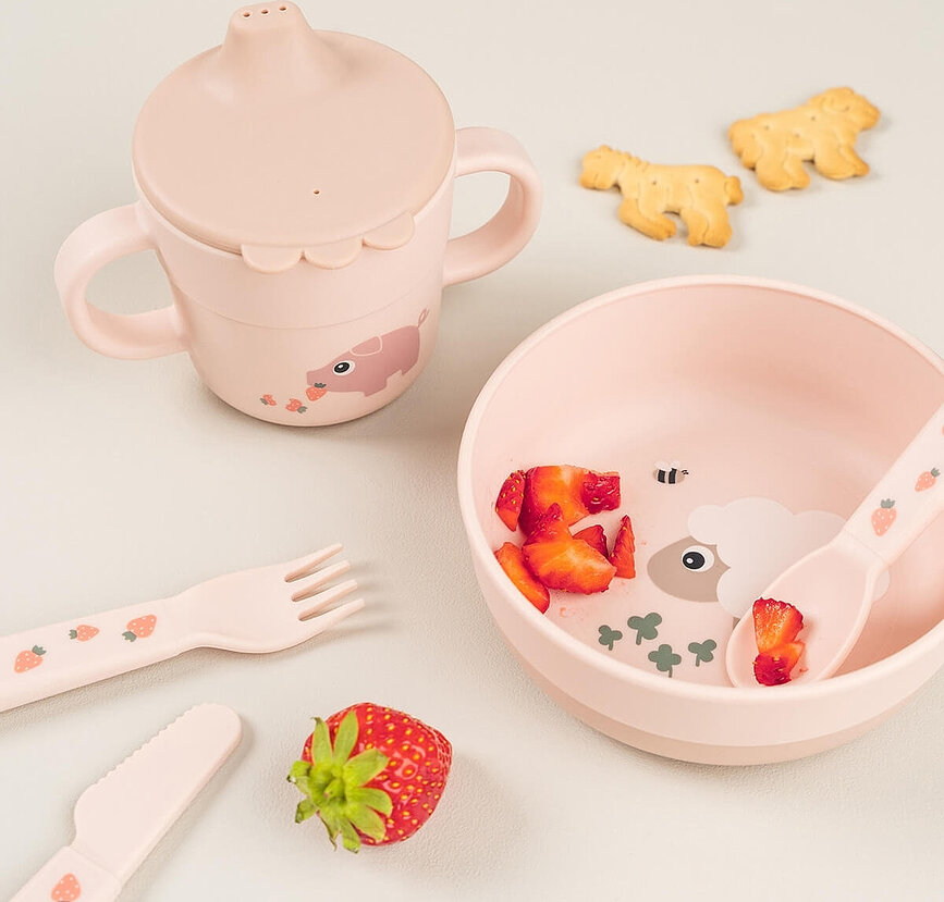 Tasse enfant avec bec Foodie Tiny Farm rose