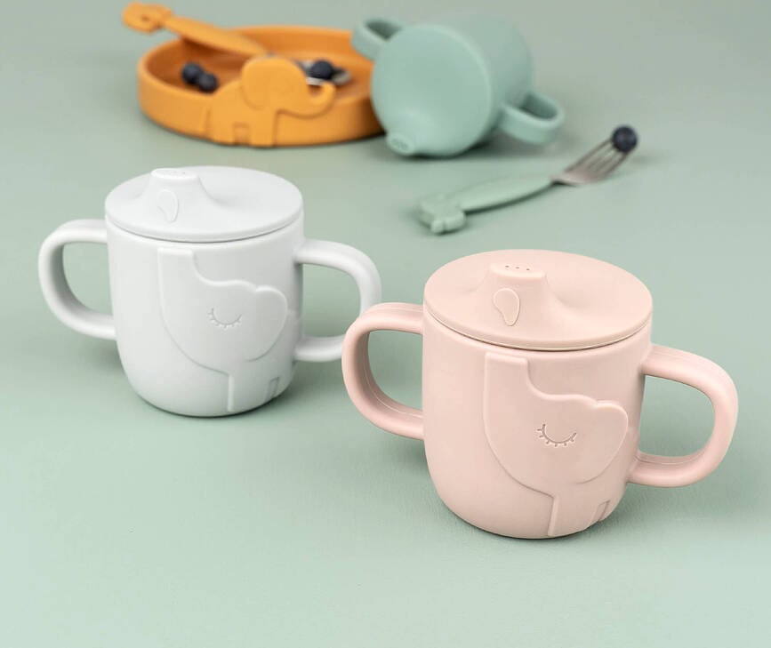 Vaso infantil Peekaboo Elphee, verde, con tapa