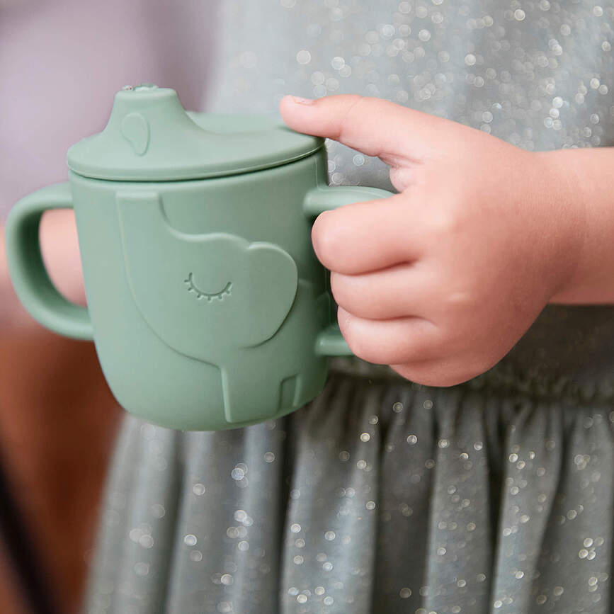Vaso infantil Peekaboo Elphee, verde, con tapa
