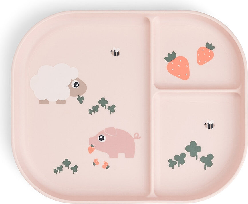 Vaikiška lėkštė su skyreliais Foodie Tiny Farm, rožinė