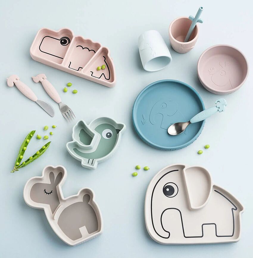 Set de Vajilla infantil con ventosa Deer Friends, azul, Set de 3 piezas