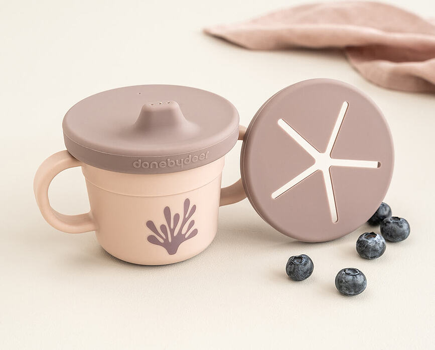 Vaso infantil 2 en 1 Foodie Croco, verde, para beber y snacks, Set de 3 piezas