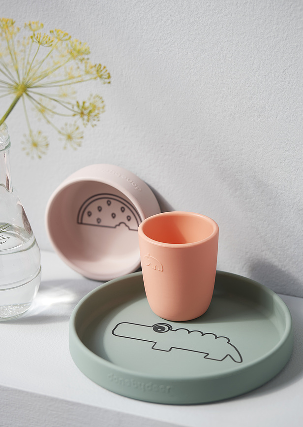 Tazas Done By Deer de silicona, azul, coral y beige, Pack de 3 unidades