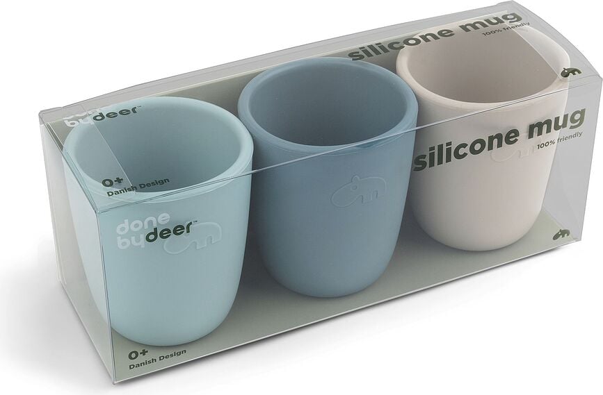 Tazas Done By Deer de silicona, azul, coral y beige, Pack de 3 unidades