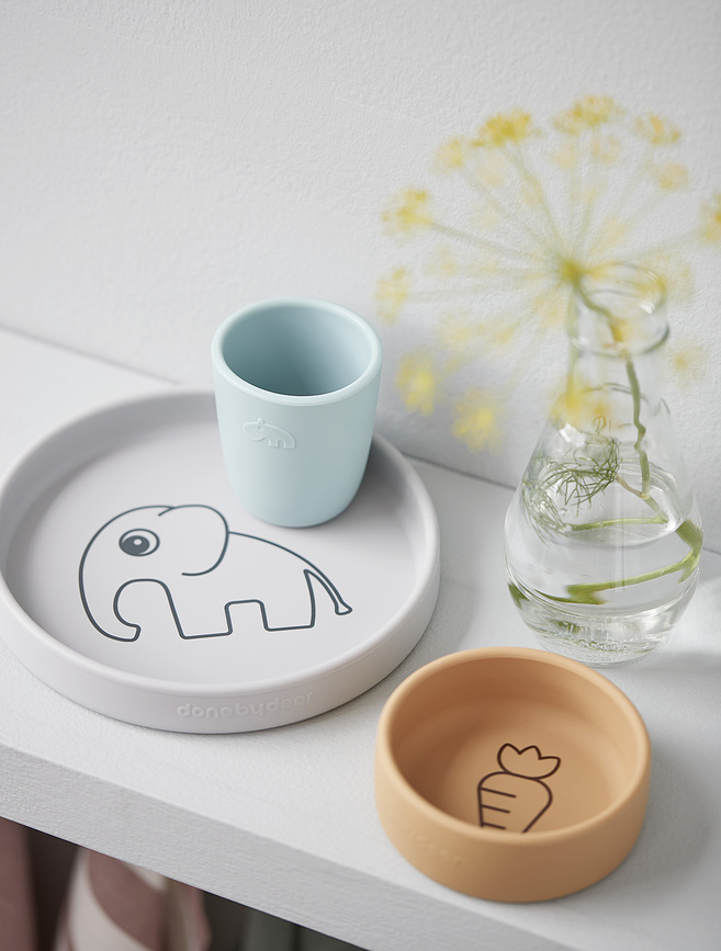 Tazas Done By Deer de silicona, azul, coral y beige, Pack de 3 unidades