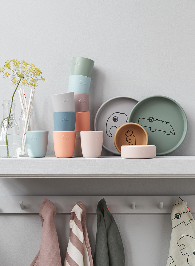 Tazas Done By Deer de silicona, azul, coral y beige, Pack de 3 unidades