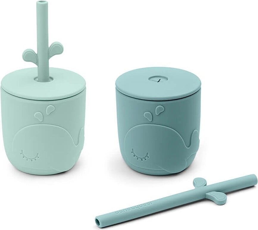 Vasos infantiles Peekaboo Wally, con pajita, grises, 2 unidades