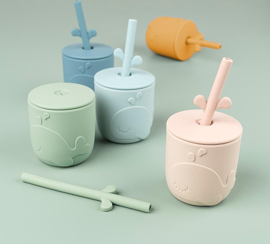 Vasos infantiles Peekaboo Wally, con pajita, grises, 2 unidades