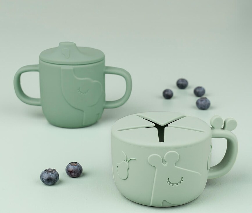 Tazas Infantiles Peekaboo, grises, para beber y aperitivos, Set de 2 piezas