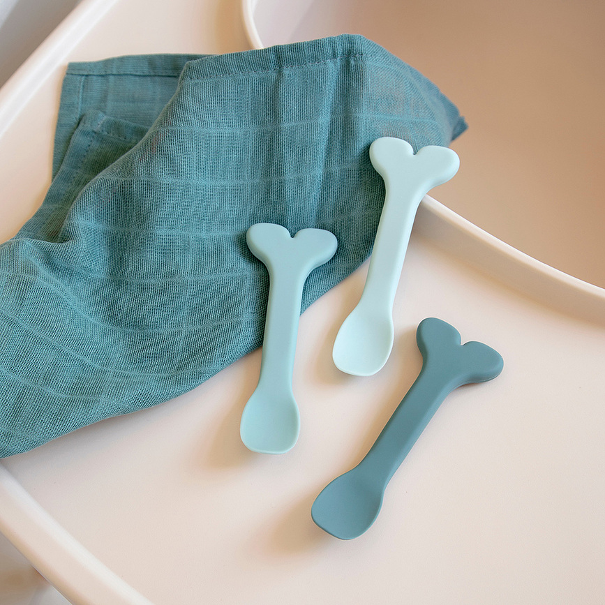 Wally Cuillères pour Bébé en silicone, bleues, Lot de 3