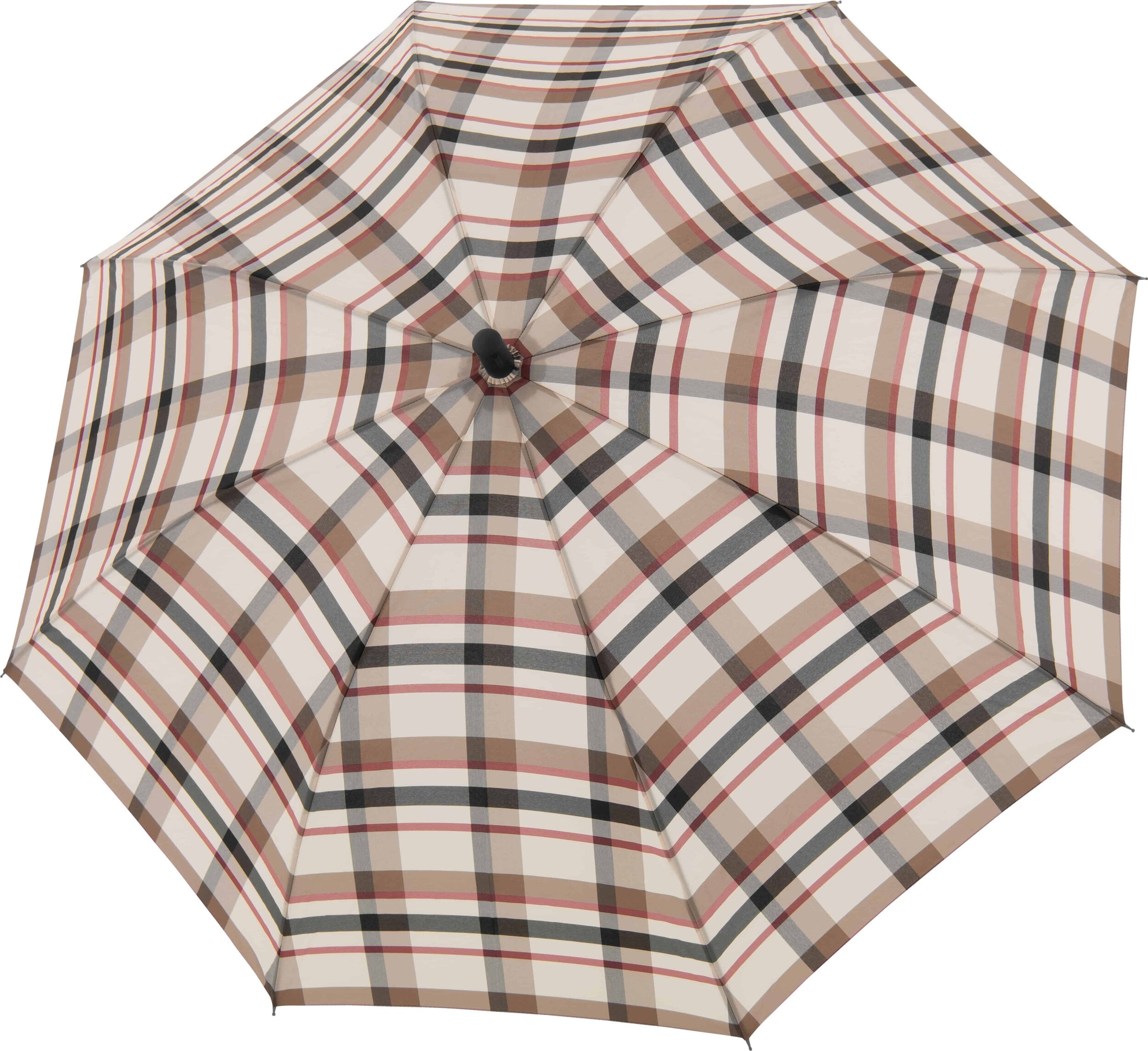 Fiber Automatik-Regenschirm kariert, Burgund, beige