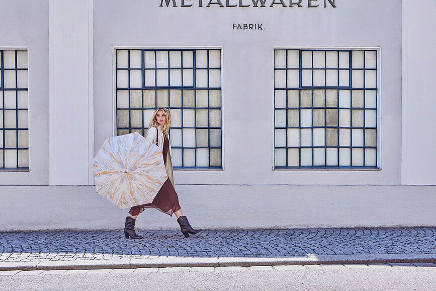 Fiber Flex Long Dežnik avtomatski, belo-zlat