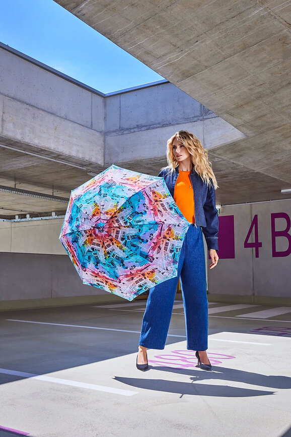 Fiber Flex Parapluie automatique long, blanc et or