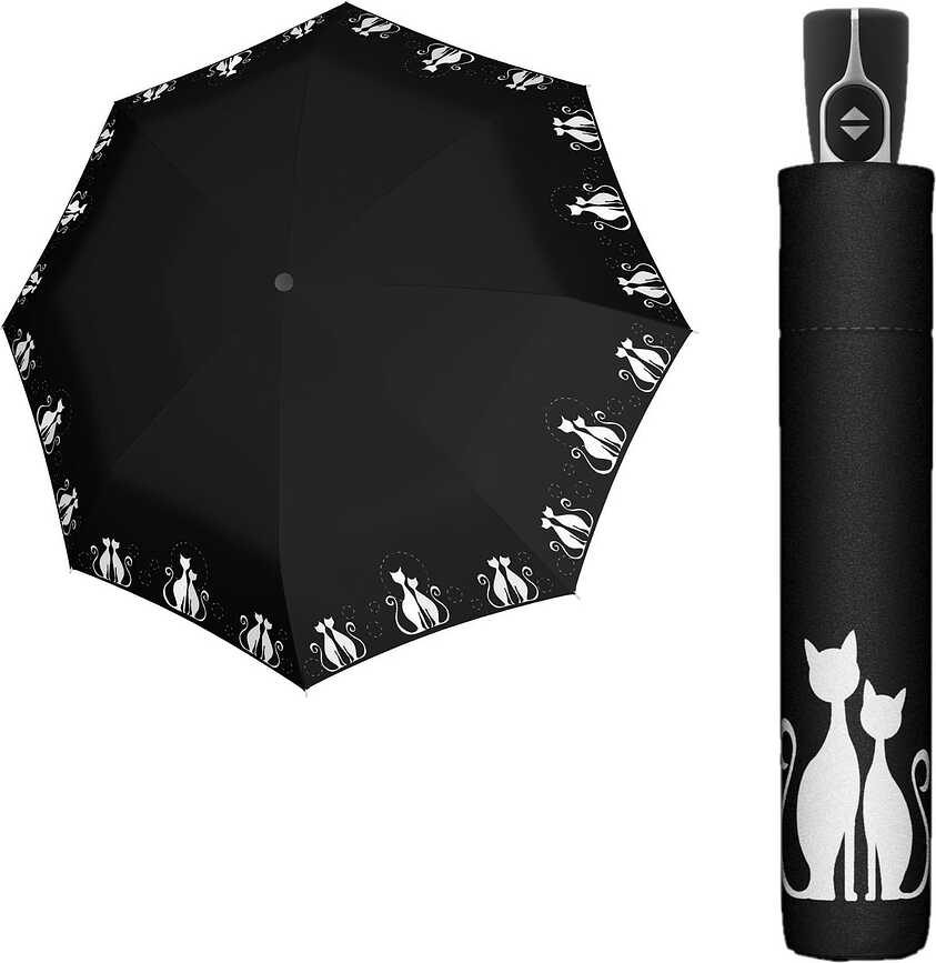 Fiber Magic Parapluie pliant, à motif de chats, noir
