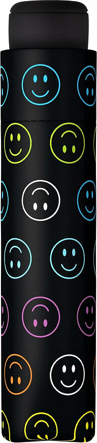 Mini Light UP Parapluie Pliant avec émojis, noir