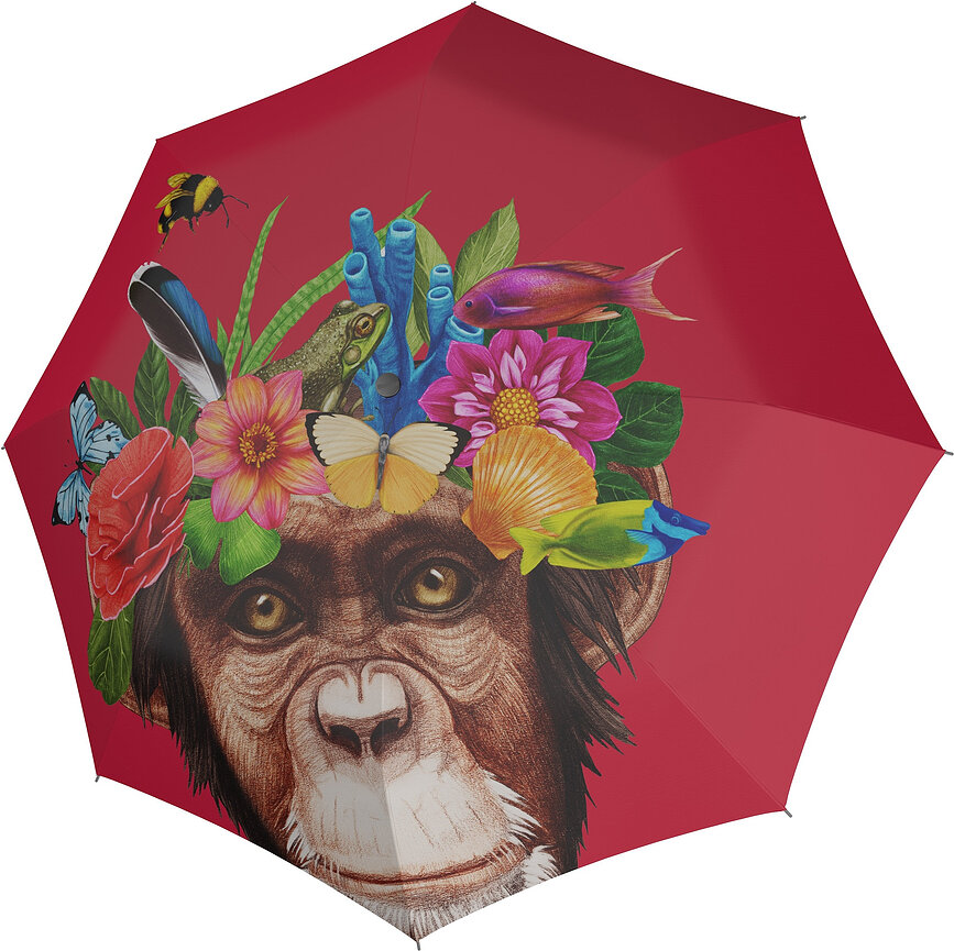 Modern.Art Ομπρέλα αυτόματη, κόκκινη, με σχέδιο μαϊμού