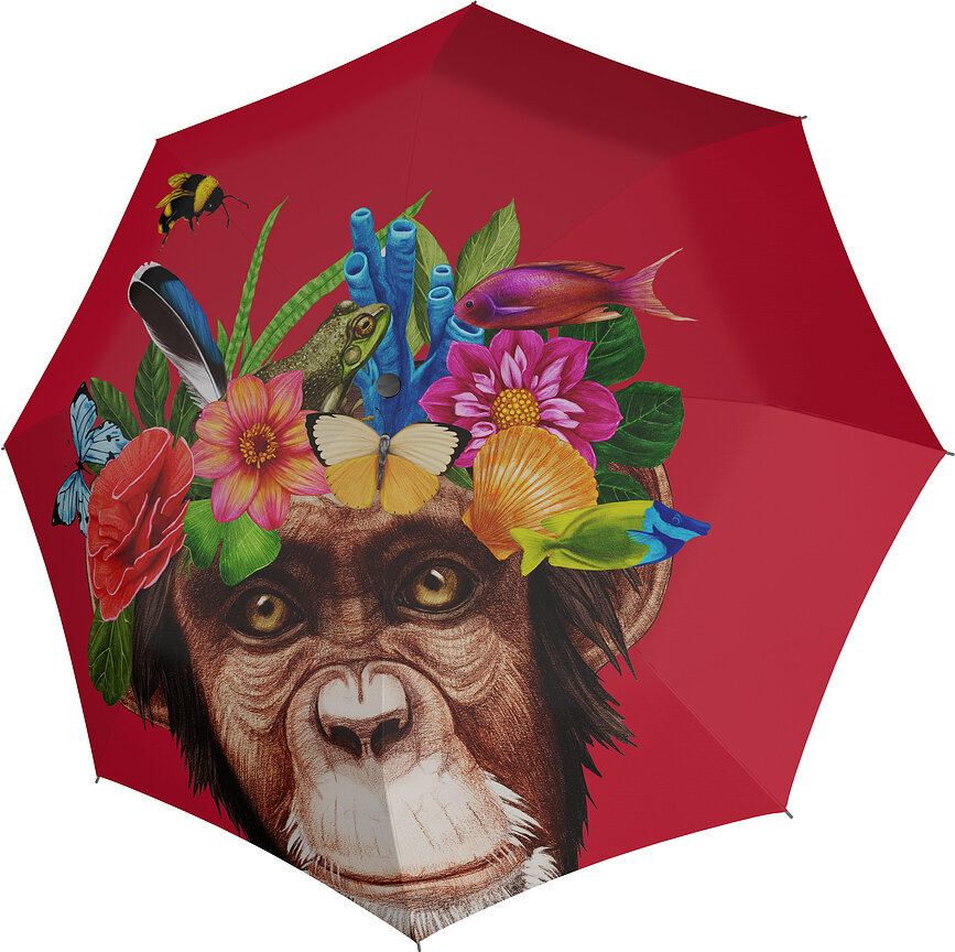 Modern.Art Parapluie automatique long, motif singe, rouge
