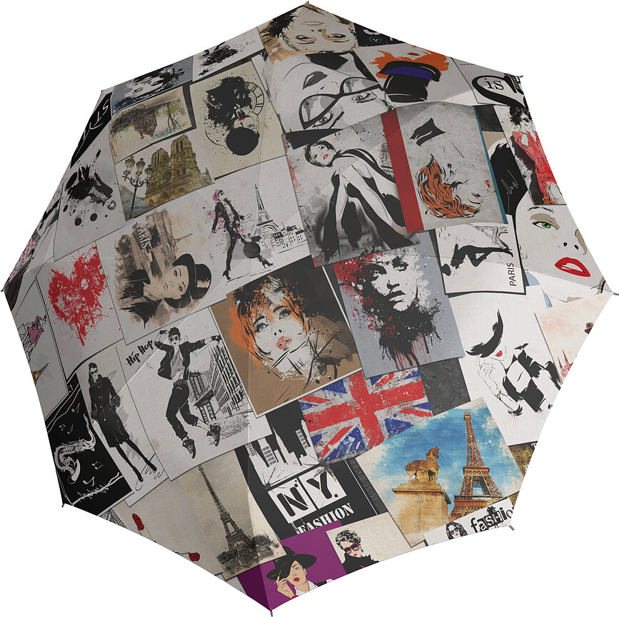 Modern.Art Parapluie long automatique, motif cartes postales, blanc et multicolore