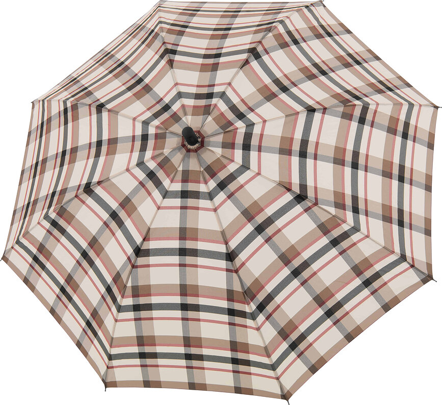 Paraguas automático Fiber, estampado de cuadros, beige y burdeos