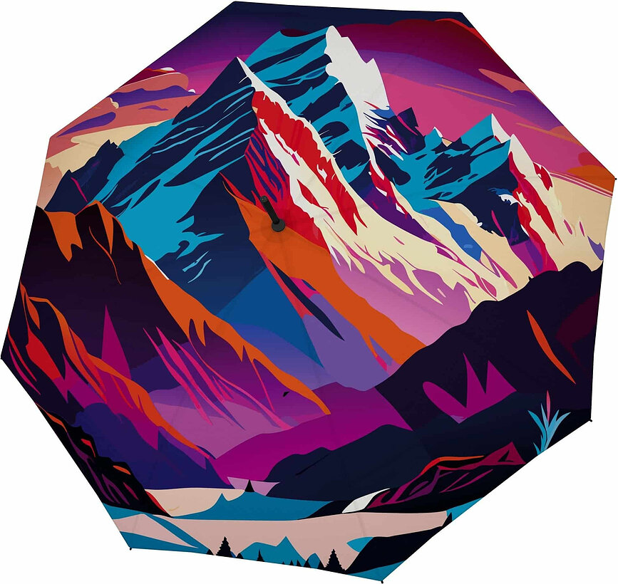 Paraguas automático Modern.Art Long, estampado de montañas, multicolor
