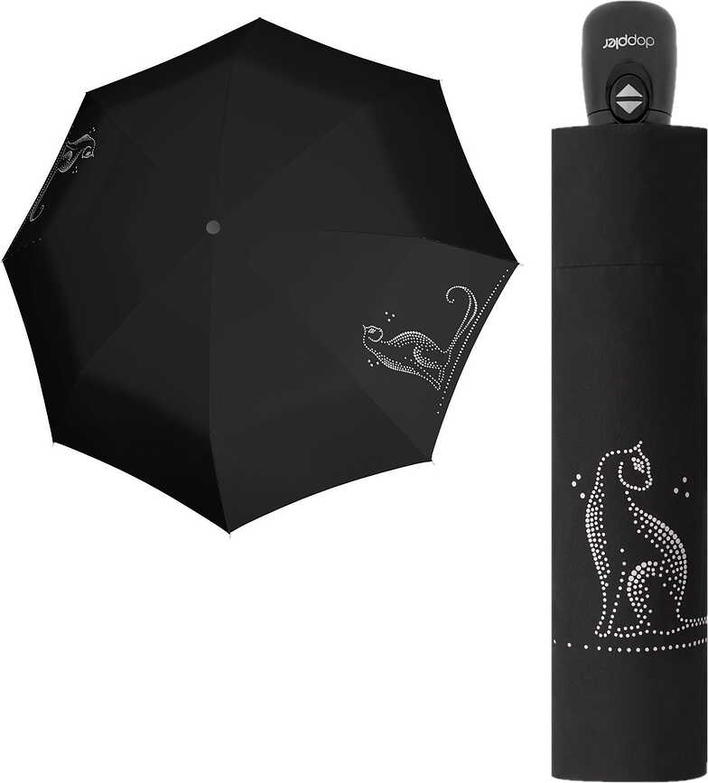 Paraguas Fiber Magic, diseño de gato, negro