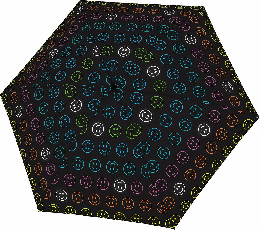 Paraguas Plegable Mini Light UP, estampado de emoticonos, negro