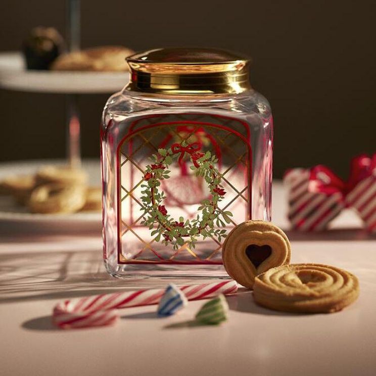 precioso tarro de galletas de cristal festivo