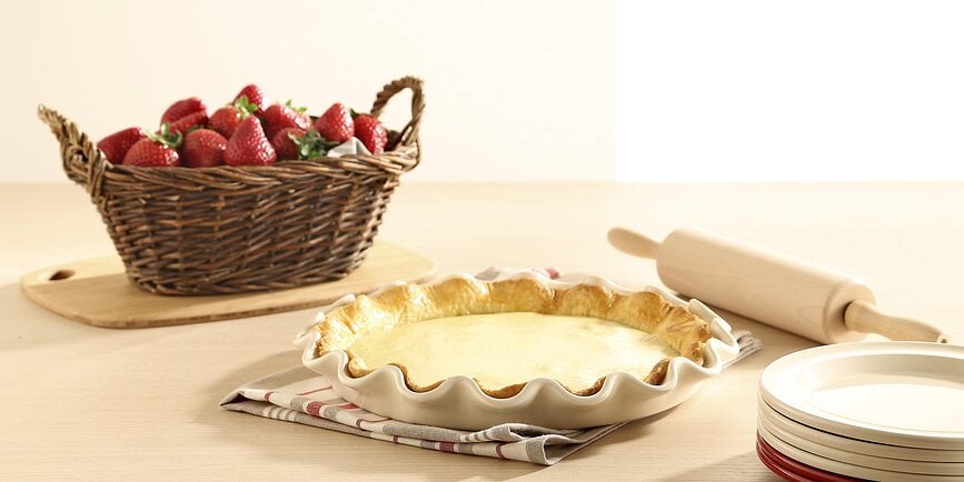 Emile Henry Moule à Tarte à bord festonné, 33 cm, crème