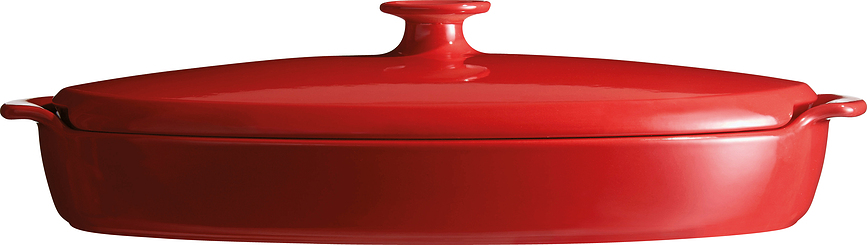 Emile Henry Plat à Poisson à la Vapeur, 25 x 42 cm, rouge