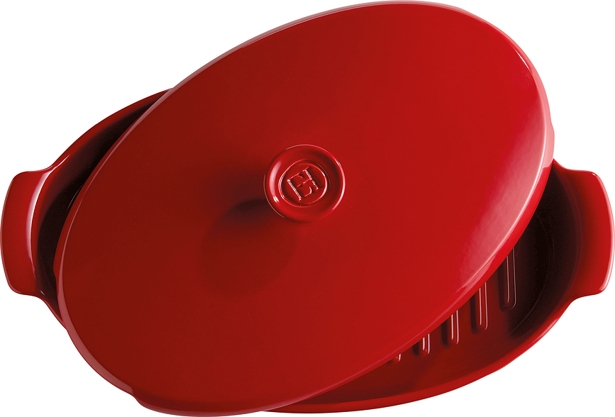Emile Henry Plat à Poisson à la Vapeur, 25 x 42 cm, rouge