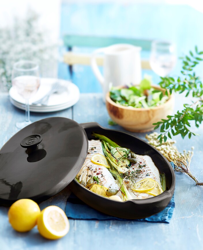 Emile Henry Plat à Poisson à la Vapeur, 25 x 42 cm, rouge