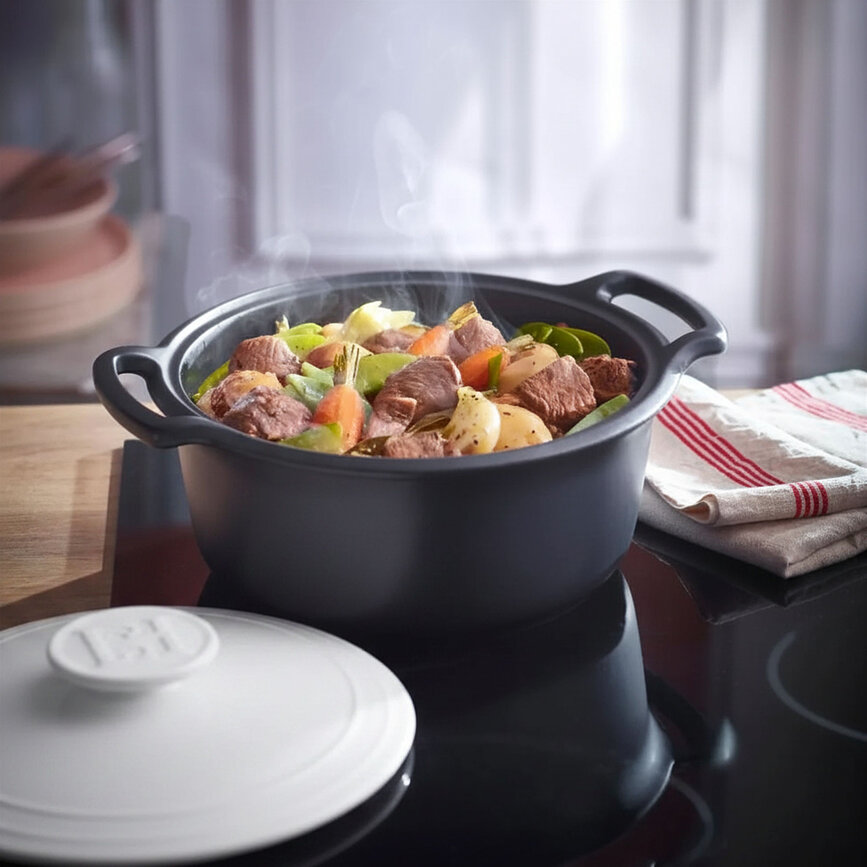 Sublime+ keramisk gryde 7 l, sort med hvidt låg
