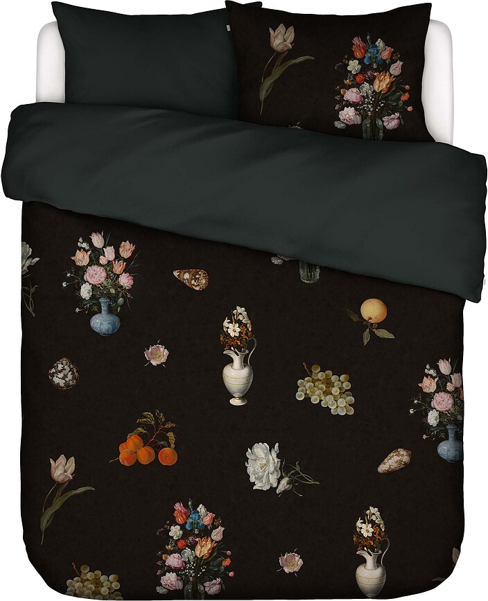 Amadee Housse de Couette, 200 x 220 cm, noire, fermeture à rabat, avec 2 taies d'oreiller 60 x 70 cm