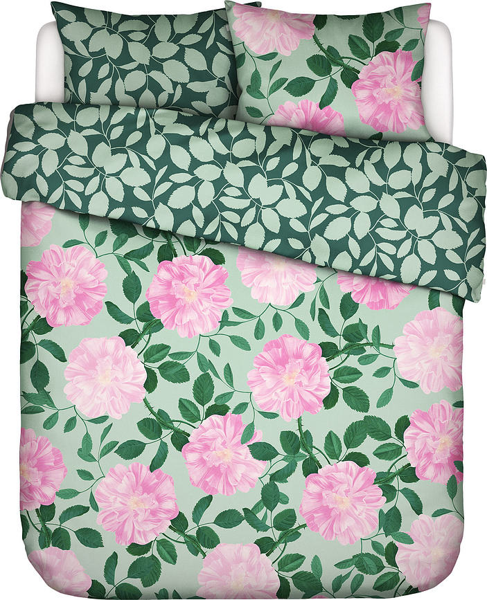 Bloom with a View Housse de Couette 240 x 220 cm, verte, avec rabat, avec 2 taies d'oreiller 60 x 70 cm