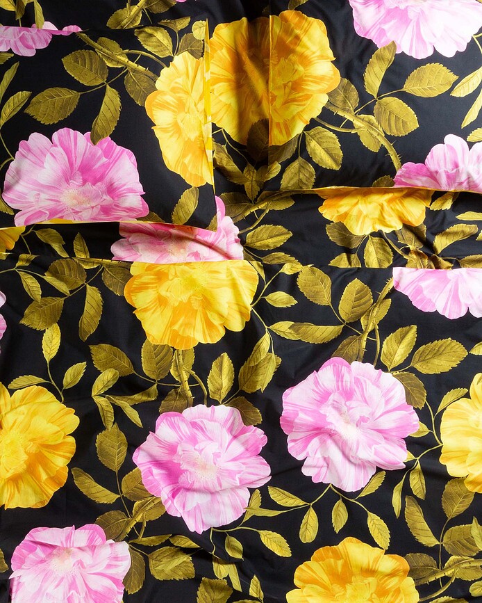 Bloom with a View Parure de Lit 240 x 220 cm, noire, avec rabat, 2 taies d'oreiller 60 x 70 cm