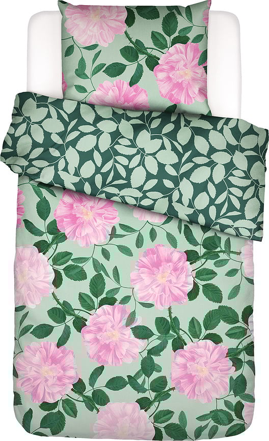 Bloom with a View Posteljina 140x220 cm zelena s jastučnicom 60x70 cm zatvaranje na preklop