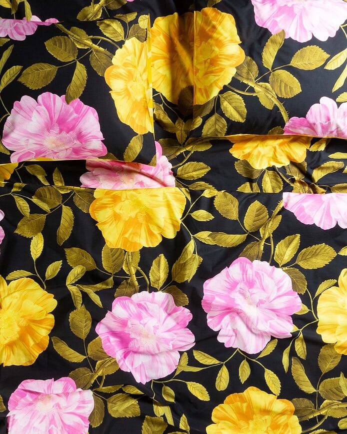 Bloom with a View Navlaka za poplun crna 240 x 220 cm preklop s 2 jastučnice 60 x 70 cm