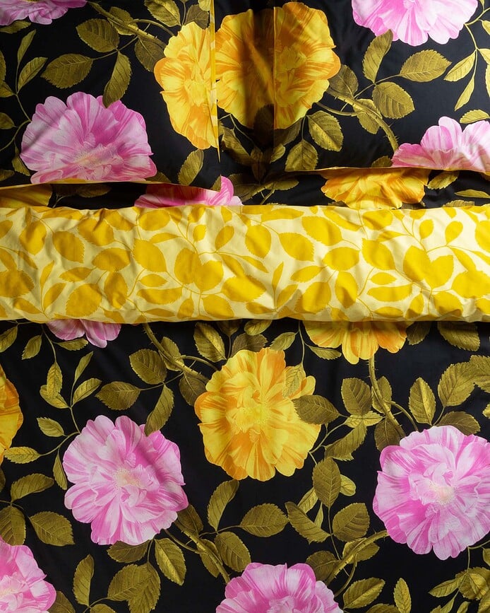 Bloom with a View Navlaka za poplun crna 240 x 220 cm preklop s 2 jastučnice 60 x 70 cm