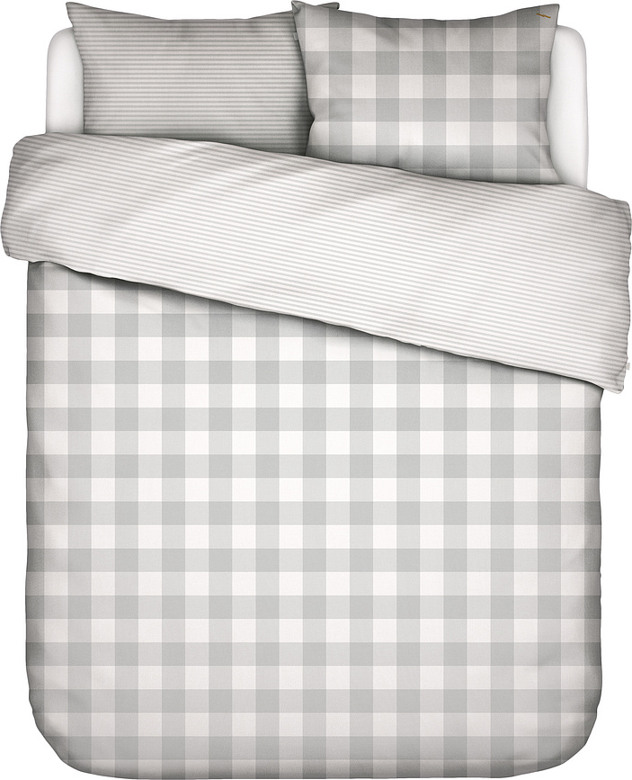 Chess Parure de lit 240 x 220 cm, blanc-gris, avec 2 taies d'oreiller 60 x 70 cm, fermeture rabat
